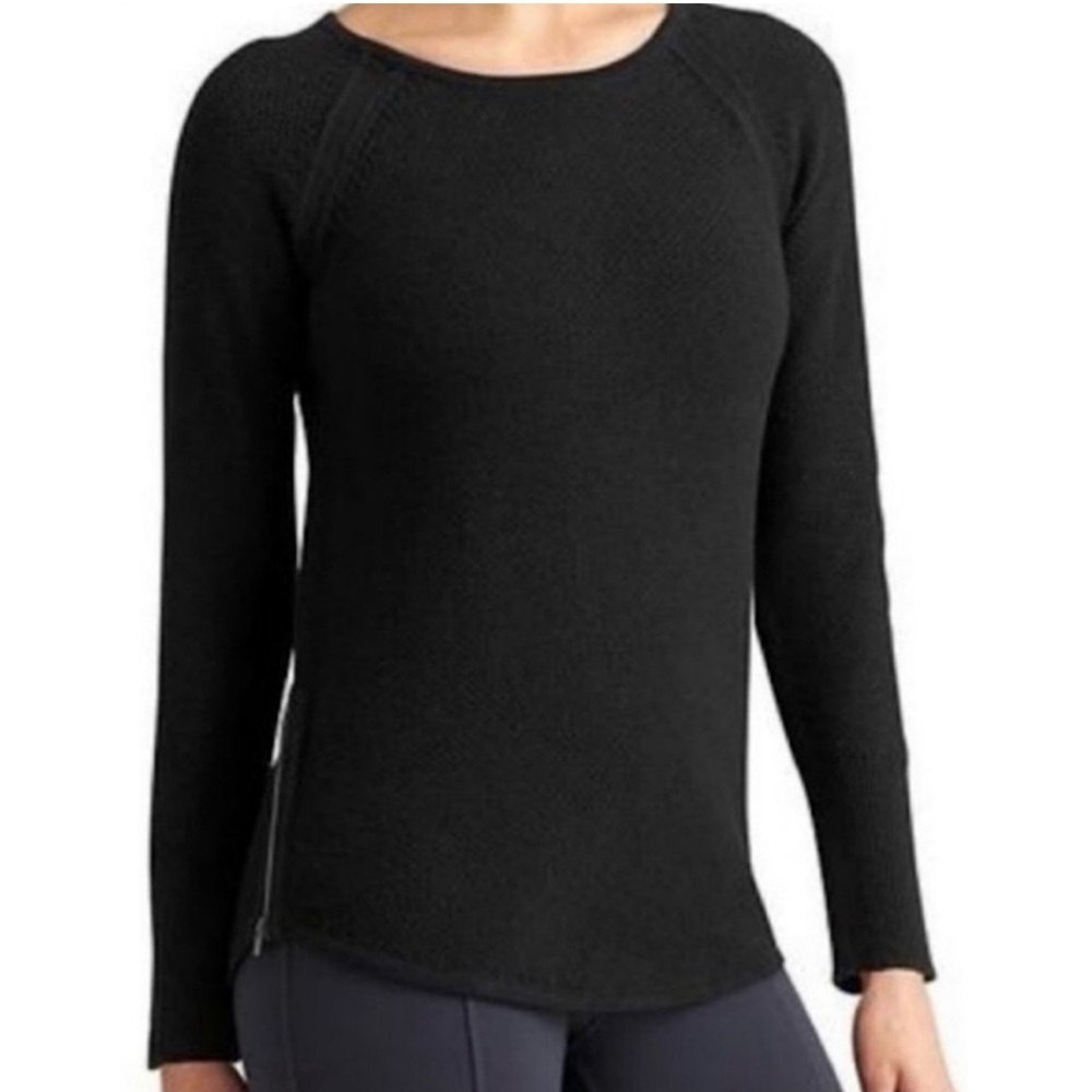 Athleta Varsity Side Zip Crew Neck Sweater